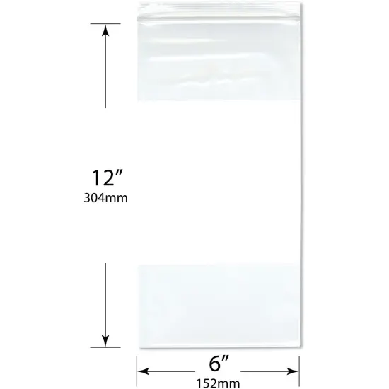 Plymor 6" x 12" (Pack of 100), 4 Mil Heavy Duty White-Block Zipper Reclosable Plastic Bags {3}