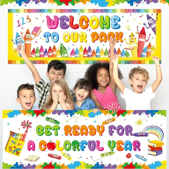 2 Pcs Crayon Welcome Banners 13.8x38.6 Inch Welcome to Our Pack Banner {3}