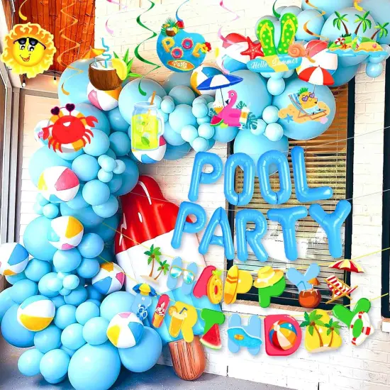 Summer Pool Beach Hanging Swirls 9 Pack Foil Ceiling Hanging Swirls Pool Party Balloons Swimming Pool Birthday Party Banner Beach {5}