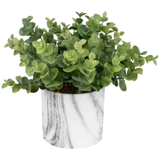 Northlight 9" Green Artificial Eucalyptus in a Marble Style White Pot {4}