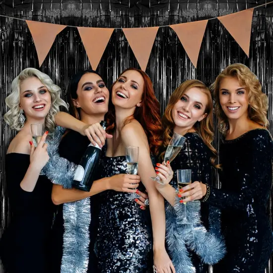 2 Pack Black Party Streamers Backdrop Tinsel Foil Fringe Curtains {5}