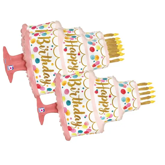 Betallic&reg; 33 Inch Happy Birthday Satin Pink Cake Foil Mylar Balloon {3}