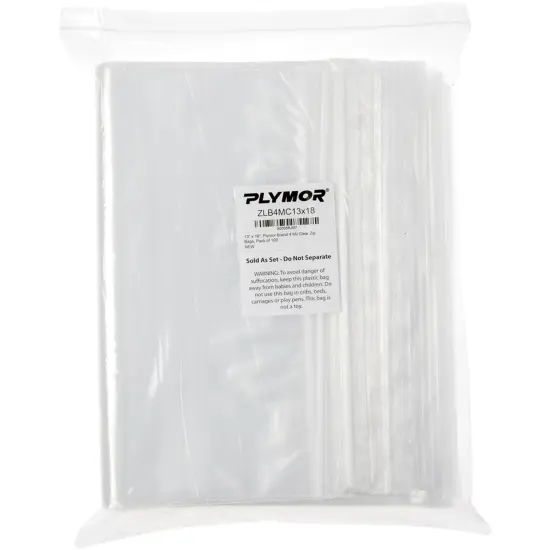 Plymor 13" x 18", 4 Mil Heavy Duty Zipper Reclosable Plastic Bags {4}