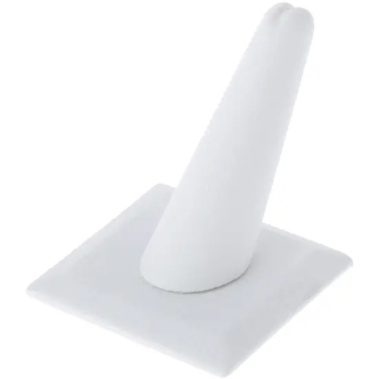 Plymor White Faux Leather Ring Finger Display, Single on Square Base, 2.125" W x 2.125" D x 2.375" H {1}