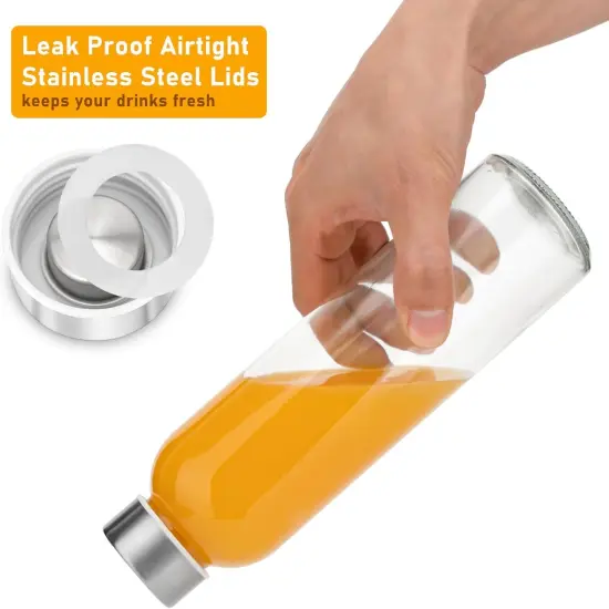 18oz Glass Water Bottle Set of 6, Clear glass juice bottle for juicing {4}