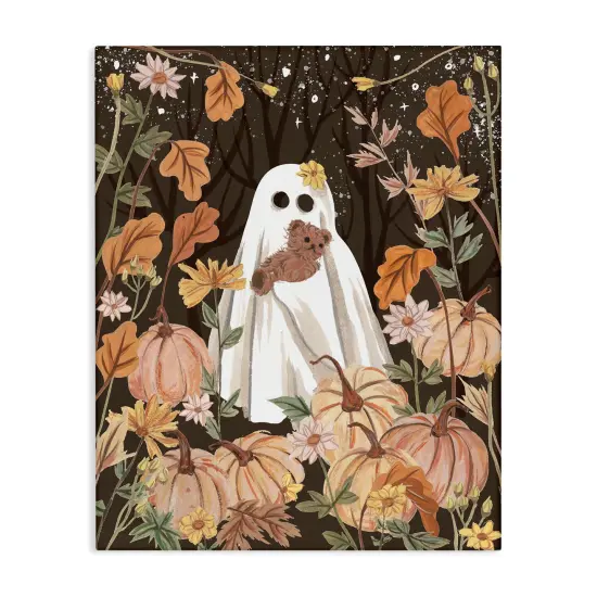 Stupell Industries Pumpkins & Ghost with Teddy Bear Canvas By Melissa Wang {1}