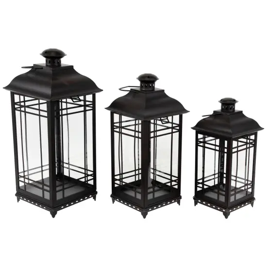 Northlight Distressed Mission Style Metal Candle Lanterns - 19.5" - Black - Set of 3 {4}