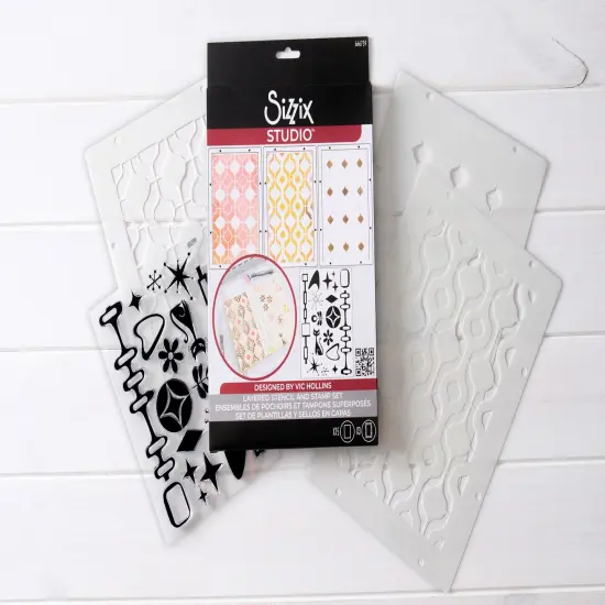 Sizzix Clear stamp Set 15/Pkg W/ Stencils 3/PKg By Vic Von S-Retro {4}