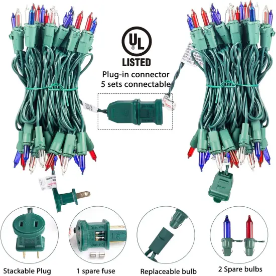 Red White Blue Christmas Lights Green Wire - 100 Count 4th July Decoration Patriotic Mini String Lights Waterproof for Indoor Outdoor Xmas Holiday Party Patio Independence Day Decoration {2}
