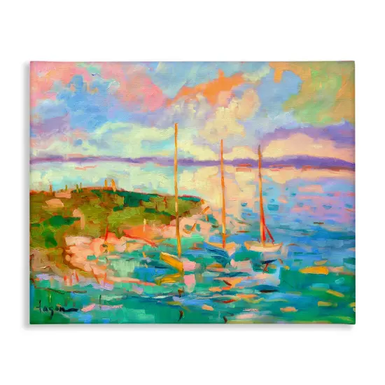 Stupell Industries Vivid Abstract Coast with Boats Canvas By Dorothy Fagan {1}