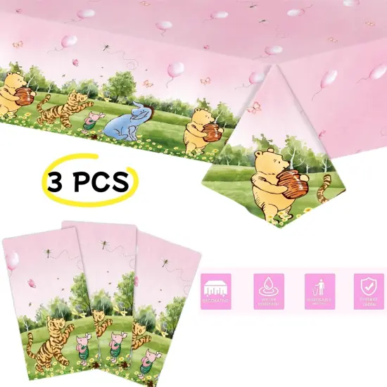 3PCS Pink Winnie Baby Shower Tablecloth {2}