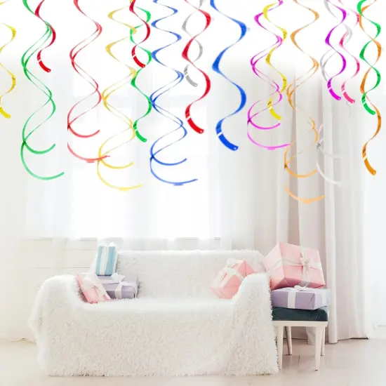 Colorful Ceiling Swirl Foil Decorations Hanging Plastic Streamer Themed Swirl Party Decoration for Wedding Thanksgiving Day Graduation Celebration, Pack of 28 {5}