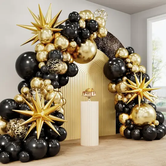 140pcs Black and Gold Party Balloons {1}