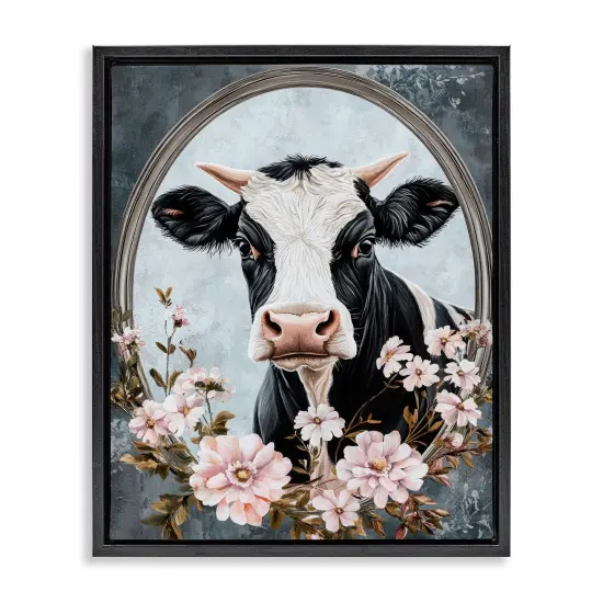 Stupell Industries Flower Horned Cow Portrait Floating Frame, design by Petal Prints Design {7}