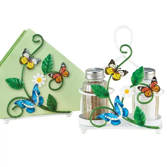 Collections Etc 4-Piece Colorful Butterflies Salt and Pepper Shaker Set {2}