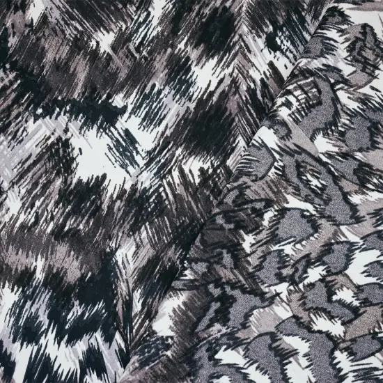 Black-Gray-Multi Polyester Abstract Printed Charmeuse Woven Fabric By the Yard {2}