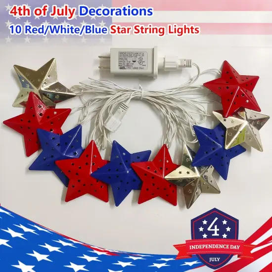 4th of July Decorations Red White and Blue Star Lights 9.5Ft 10 LED Star String Light, Plug-in Patriotic Decor Lights for Indoor Outdoor Fourth of July Independence Day Memorial Day Patriotic Decor {4}