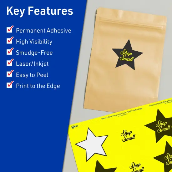 Avery Neon Yellow Paper Labels, 2-1/4" x 2-3/8" Star {2}