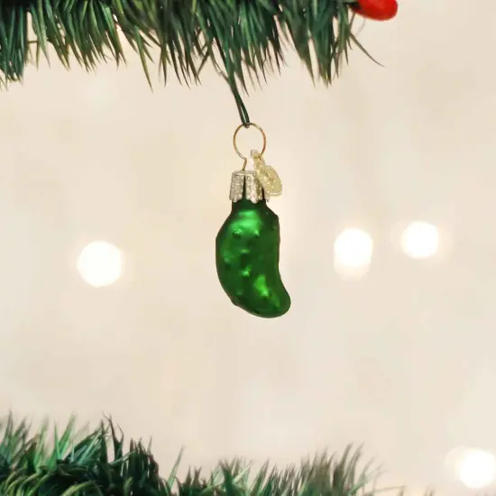 Old World Christmas 1.5 Inch Miniature Gurken Christmas Tree Ornament , Pickle Hide Extra Gift Green {3}