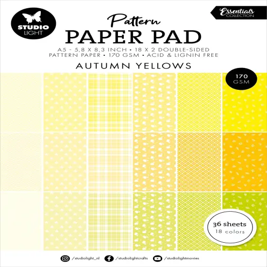 Studio Light Essentials Pattern Paper Pad 5.86"X8.26" 36/Pkg-Nr. 233, Shades Of Yellow {1}