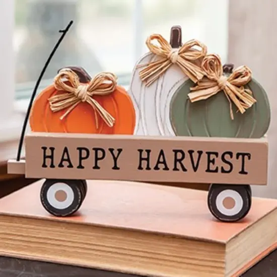 Fall Pumpkin Wagon Table Sitter with Cutout Pumpkins and Rustic Finish {2}