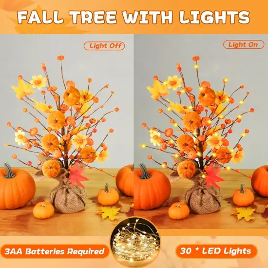 1 Pack 24 Inch Artificial Fall Pumpkin Berry Maple Leaf Tree {3}