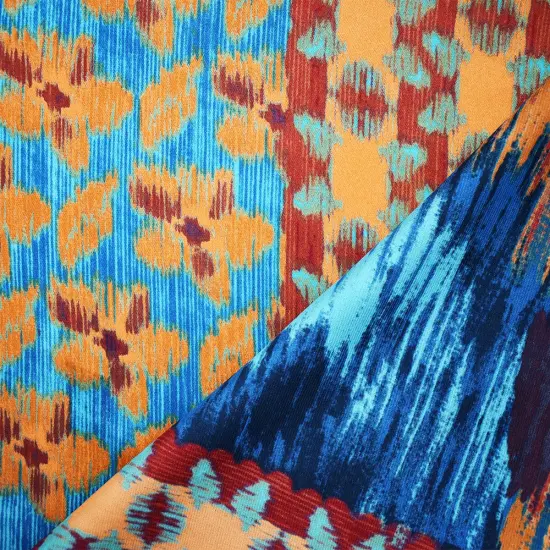 Orange-Blue-Multi Poly Abstract Printed Charmeuse Satin Woven Fabric By the Yard {2}