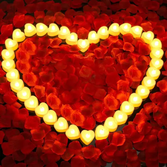 3000Pcs Rose Petals with 36Pcs LED Tea Lights Candles, Rose Petals for Romantic Night for Her Set, Romantic Decorations for Special Night, Valentine's Day, Wedding, Anniversary Decorations {1}