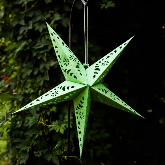 In the Breeze 9178 &mdash; Green Paper Star Lantern &mdash; Hanging Party and Home D&eacute;cor with Painted Gold Accents &mdash; Handmade, Dyed Paper {2}