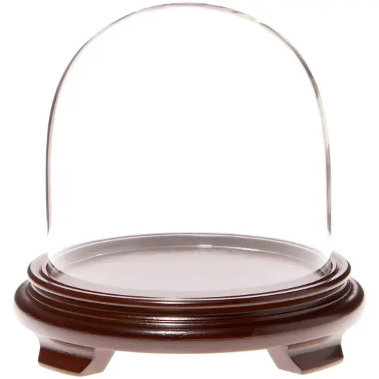 Plymor 5.5" x 5.5" Glass Display Dome Cloche Walnut Wood Veneer {1}