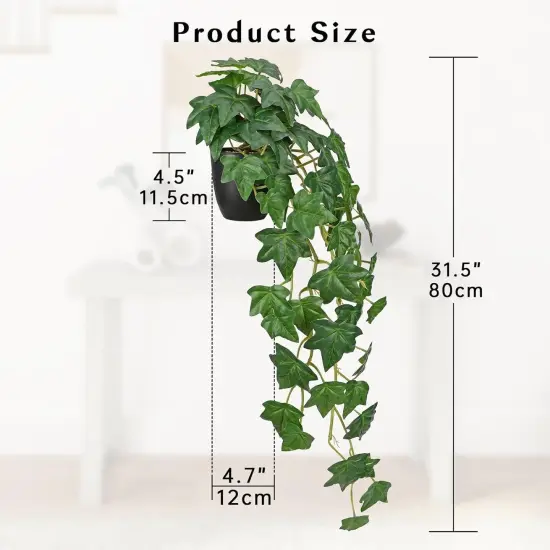 31" Fake Ivy Plant for Home Decor Indoor Silk Artificial Hanging Plant in Pot Large Fake Ivy Vine Faux Ivy Leaves for House Room Indoor Outdoor Home Shelf Office Plant Decor Green {3}