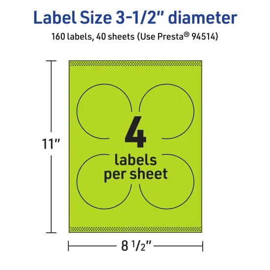 Avery Bright Green Paper Labels, 3.5" Diameter Round {5}