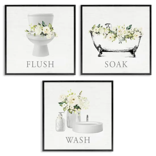 Stupell Industries Flush Soak Wash Bathroom Rules 3pc Framed Giclee Set By Lettered and Lined {7}