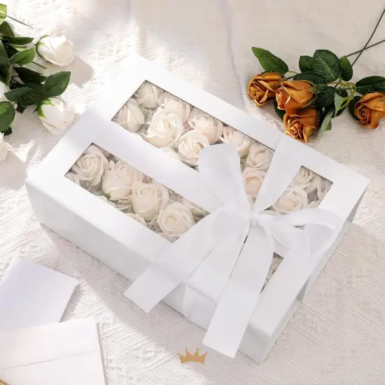 Large White Gift Box with Window, Clear Gift Box for Present Contains Ribbon, Card, Bridesmaid Proposal Box with Magnetic Lid (Glossy White) {3}