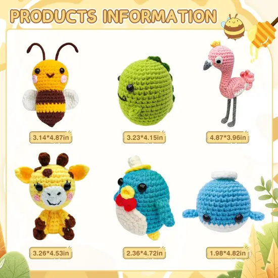 6PCS Animal Crochet Kit with Guides - Pink {3}