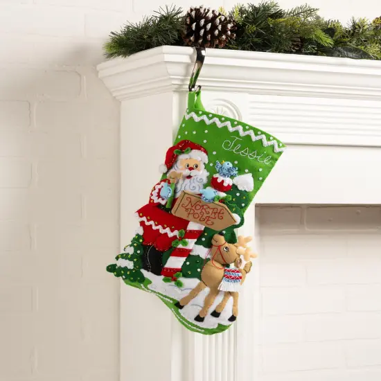 Bucilla Felt Stocking Applique Kit 18" Long-North Pole This Way {4}