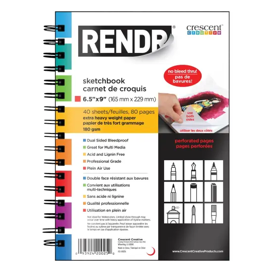 Rendr No Show Thru Wire Bound Perforated Sketchbook-6.5"x9", 40 Sheets {1}