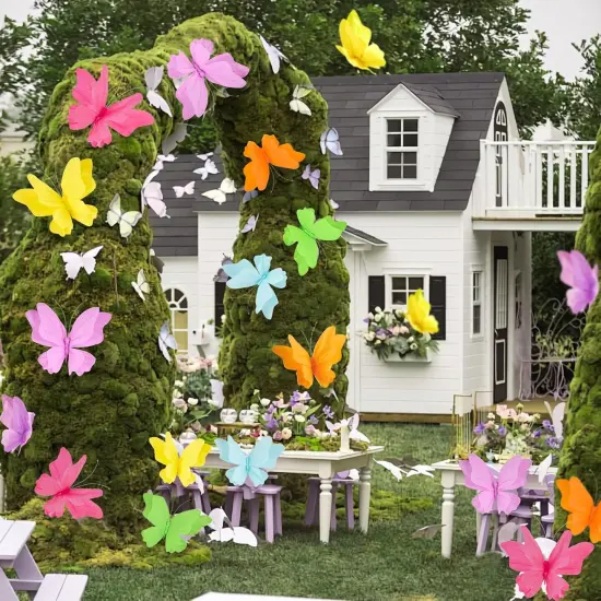6Pcs Hanging Butterflies, Large Butterfly Decorations, 3D Paper Decoration, Pink Green Blue Orange for Baby Shower Decor Girls, Women, Paper Flowers for Wall {5}