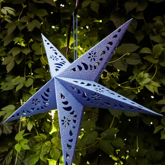 In the Breeze 9177 &mdash; Blue Paper Star Lantern &mdash; Hanging Party and Home D&eacute;cor with Painted Gold Accents &mdash; Handmade, Dyed Paper {3}