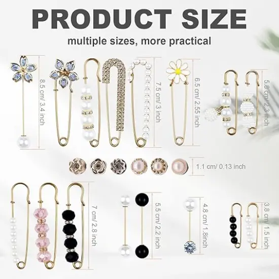 22 Pieces Retro Pearl Brooch Pins, Pant Waist Tightener Safety Pins for Sweater Shawl Cardigan Collar Dress Shirt Jeans, Fashion Decoration Accessories for Women Girls {2}