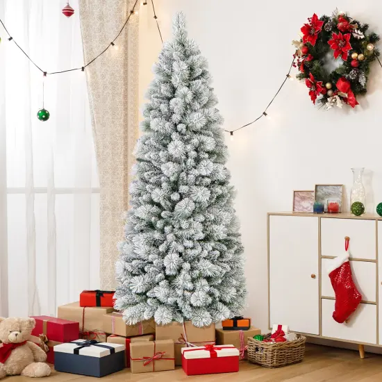 Flocked Christmas Tree with Pine Needles and LED Lights {1}