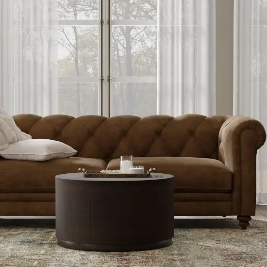 Contemporary Home Living 2-Drawer Round Coffee Table - 30" - Chestnut Finish Brown {1}