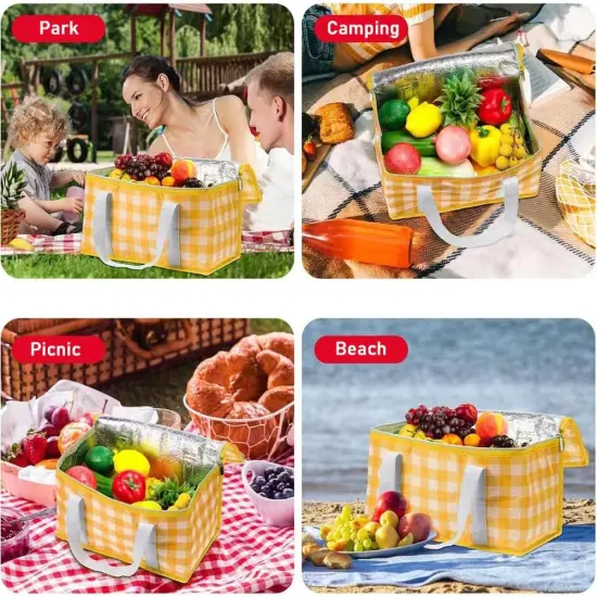 Insulated Picnic Basket Bag Cooler Reusable, Beach Bag Cooler Bags with Zippered Top - Insulated Bag for Hot or Cold,Picnic Basket Collapsible, Picnic,Beach, Outdoor (13.8x7.9x7.9 in) {3}