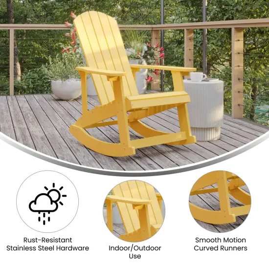 Merrick Lane Atlantic All-Weather Polyresin Adirondack Rocking Chair with Vertical Slats Yellow {4}