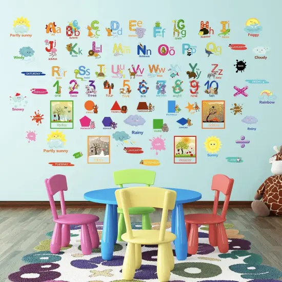 9 Sheets Alphabet Wall Decals Educational Number Wall Stickers {2}