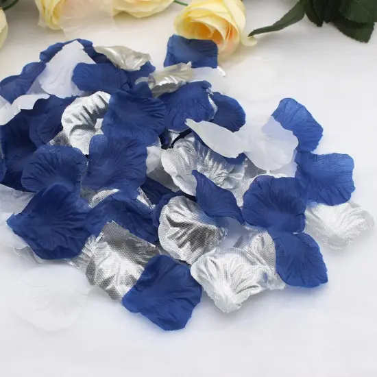 900PCS Navy Blue Silver White Artificial Flowers Silk Rose Petals Flower Girl Scatter Petals for Wedding {3}