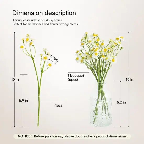 Small White Daisy Flowers Artificial,2 Bouquet/12Pcs 10 Inch Fake Daisies,Spring Wild Flower for Party Decor (Vase Not Inclouded) {4}