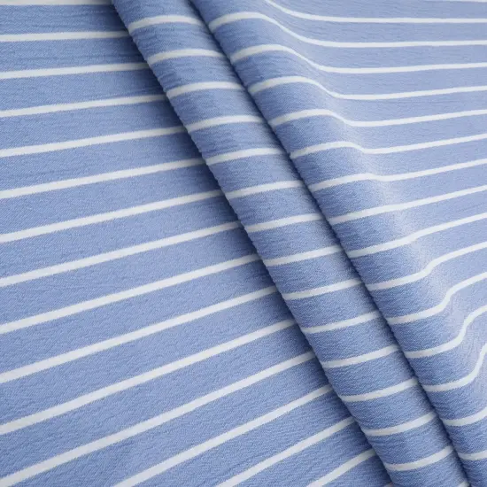 1 Yard Crinkle Stripe Fabric 58/59&Prime; Wide Polyester Spandex Blend DENIM {3}
