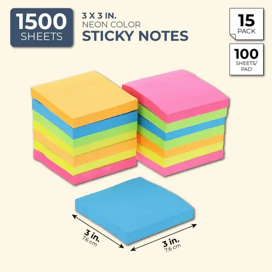 Neon Colored Note Pads (15 Pack, 100 Sheets) Multicolor {2}