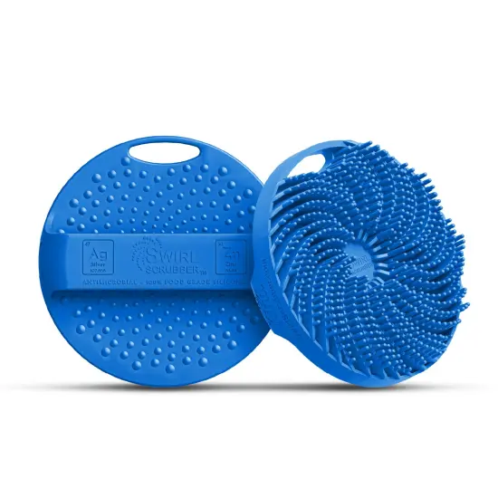Swirl Scrubber: Antimicrobial Silicone Body Scrubber - Blue - Shower Hanger & Sticker, Lymphatic Support, Deep Exfoliation-Cleansing, Family Hygiene {7}